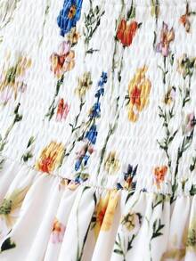 Selianne 新款春夏女式复古花卉印花蝴蝶结前露背可调节肩带无袖连衣裙，适合度假、通勤、约会、日常穿着 - 彩色 - 查看 5