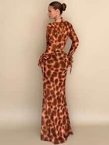 Rafferiza Women's Leopard Print Mesh 2 Pieces Set, Sexy Bodycon Skirt And Plunging Neck Top, Autumn/Winter - Multicolor - View 2