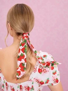 Strawberry Shortcake X SHEIN 2 chiếc băng đô cài tóc họa tiết hoa dành cho nữ, kiểu dáng thời trang, đa năng dùng được hàng ngày và trong các kỳ nghỉ, băng đô kiểu khăn xếp, phụ kiện tóc và túi xách, khăn quàng cổ, ý tưởng quà tặng. - Đỏ - Xem 2