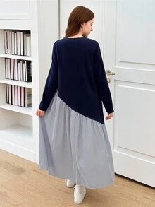 SHEIN 2件套少女针织毛衣和连衣裙套装 - 藍白色 - 查看 3
