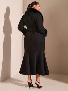 SHEIN BAE 加大码纯色美人鱼外套，秋冬款 - 黑色 - 查看 3