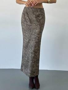Firerie Women's Low Waist Extra Long Mermaid Skirt,Brown Checkered PU Leather Faux Denim Skirt,Autumn Elegant Dinner Y2K Style Casual Commuter Clothes - Brown - View 6