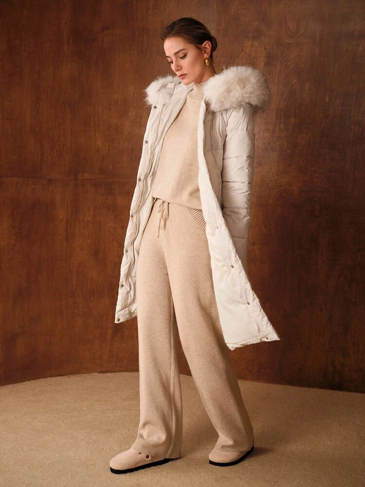 QUILTED FUZZY TRIM HOODED WINTER COAT
