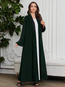 Al Najma 2025 Spring/Summer New Solid Color Long Sleeve Loose Rhinestone Abaya For Women - Dark Green - View 3