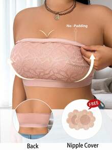 SHEIN 1pc Plus Size Lace Patchwork Wireless Camisole Bra - Apricot - View 1