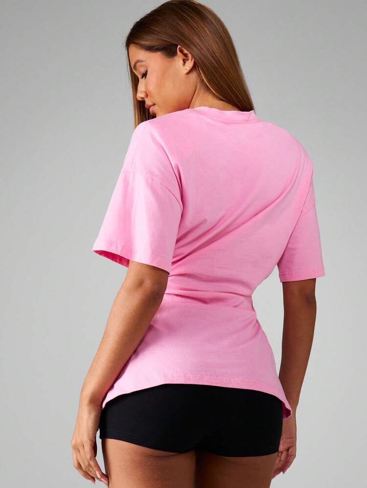 Missguided x Playboy Oversize-T-Shirt mit seitlichem Rüschendetail