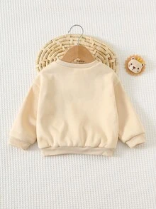 Cozy Pixies 女婴卡通狮子兔子图案圆领长袖套头卫衣，舒适百搭时尚休闲可爱基础款，适合秋冬季室内外休闲、滑雪、返校、日常穿着、运动、玩耍等场合。