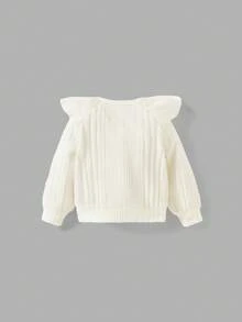 SHEIN 新生兒女寶寶純色荷葉邊縫紋Raglan袖上衣和褲子，配頭帶，3件套，薄布料 - 白色 - 查看 3