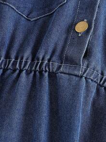 Vestido vaquero de manga corta con cuello de chal a rayas, estilo vintage, para niñas jóvenes de vuelta al colegio en primavera/verano. Adecuado para niñas jóvenes en primavera/verano, vestido elegante de cintura alta y estilo coreano casual para salidas, uso diario, vacaciones.