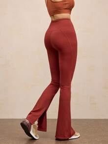 Activina Calça Flare Feminina de Cor Sólida com Design de Babado e Cordão na Cintura - Vinho - Visão 2