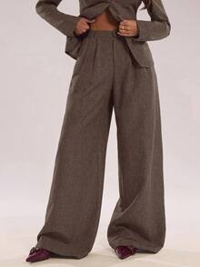SHEIN BAE Minimalist Elegant Commuter Casual Straight Leg Pants Autumn Winter Clothes For Women - Coffee Brown - View 5