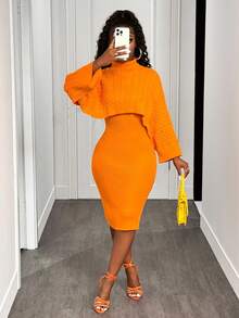 BamGleam Bộ 2 áo len nữ, màu cam, phong cách tối giản thường ngày, thu/đông - trái cam - Xem 1