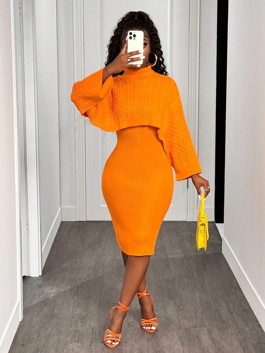 BamGleam Bộ 2 áo len nữ, màu cam, phong cách tối giản thường ngày, thu/đông - trái cam - Xem 1