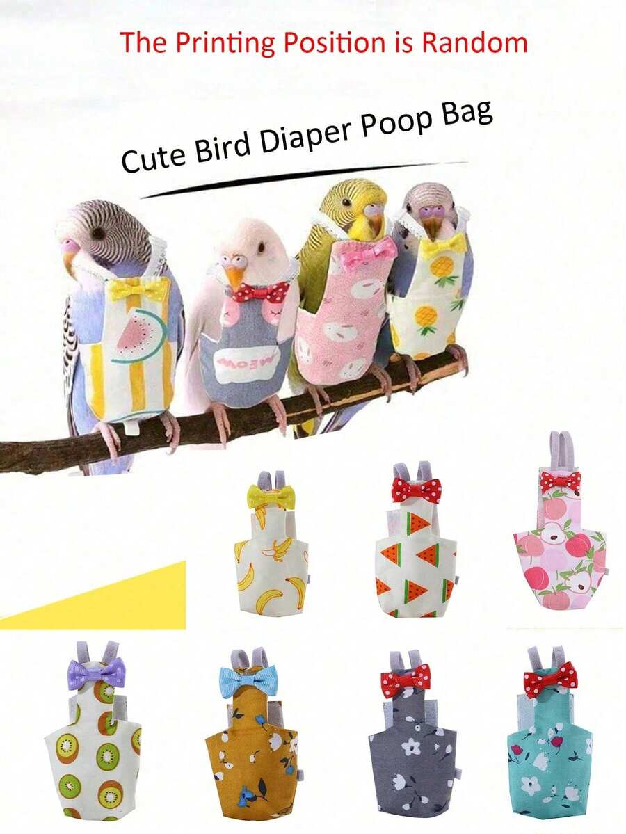 1件可爱鹦鹉套装，尿布便便袋，鹦鹉尿布，适用于鹦鹉、玄凤鹦鹉、鸽子 - 可水洗可重复使用的鹦鹉防护尿布，小型宠物鸟套装内衬（印花位置随机）