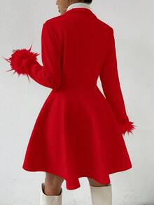 Almamuse Áo khoác dài tay thanh lịch một hàng khuy đơn màu trơn dành cho nữ, Thu/Đông - Đỏ - Xem 2