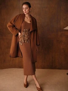 MOTF PREMIUM VESTIDO DE SUÉTER AJUSTADO CON APLICACIONES DE PU PARA MUJER EN OTOÑO