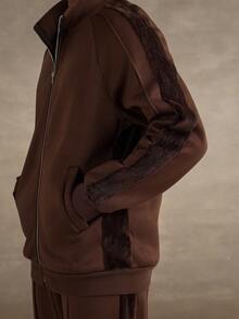 STYNVO 男士休闲套头拉链立领卫衣和运动裤套装，棕色两件套，秋季服装 - 彩色 - 查看 4