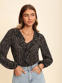 Coeurva Body Encolure V À Volants Transparent En Mousseline De Soie