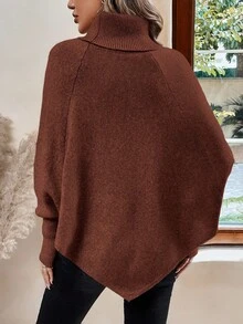 EMERY ROSE Women's Casual Solid Color Turtleneck Batwing Sleeve Sweater, Autumn/Winter