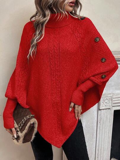 EMERY ROSE Suéter de mujer casual de unicolor con cuello de tortuga y mangas de murciélago, otoño/invierno