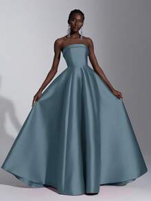 Elitara Elegant Luxurious Red Ruffle Hem Strapless Dress, Suitable For Wedding, Party, Vacation, Prom, Evening Gown (Heavily Embellished) - Baby Blue - View 1