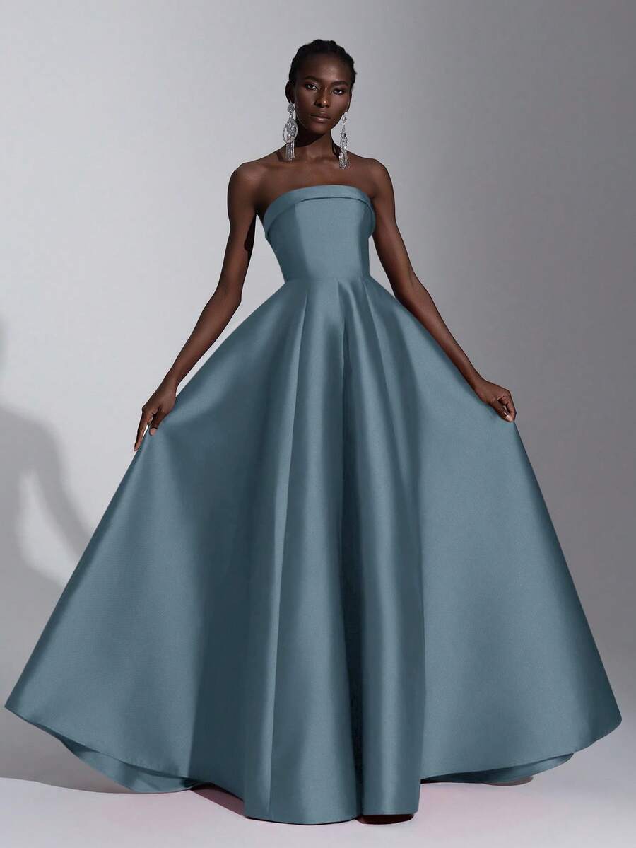 Elitara Elegant Luxurious Red Ruffle Hem Strapless Dress, Suitable For Wedding, Party, Vacation, Prom, Evening Gown (Heavily Embellished) - Baby Blue - View 1