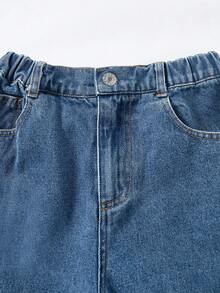 SHEIN 3 件套 Tween 女童牛仔裤，水洗中蓝色、白色、黑色，休闲度假时尚街头 Y2K 风格，基本款 5 口袋宽松直筒薄牛仔裤，柔软棉质，无弹力，适合日常穿着、派对、学校、通勤，秋冬新品 - 彩色 - 查看 6