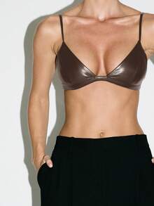 KIZN Faux Leather Bralette With V Neck And Adjustable Straps For Evening And Party Wear