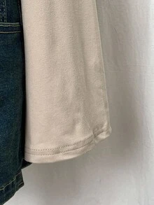 EgrlEra 女式纯色 V 领喇叭袖褶皱修身时尚 T 恤 - 米色 - 查看 5