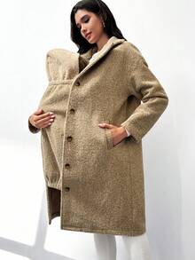 MaterniWear معطف أمومة 3 في 1 مع حزام قابل للإزالة، لون أحادي، طراز كاجوال للتنقل مع جيوب جانبية - قهوة بني - مشاهدة 7