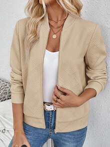 EMERY ROSE Plus Size Casual Solid Color Jacket, Women's Winter Coat - Apricot - View 8