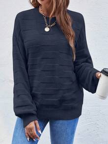 EMERY ROSE Women's Solid Color Round Neck Drop Shoulder Long Sleeve Casual Loose Pullover Sweater, Autumn/Winter - Royal Blue - View 4