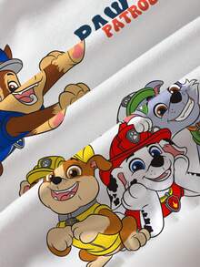 SHEIN | PAW Patrol 年轻男孩休闲时尚街头卡通字母印花撞色落肩宽松套头卫衣 - 白色 - 查看 5
