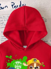 SHEIN | PAW Patrol Young Boy Cartoon Pattern Hooded Long Sleeve Sweatshirt - Red - View 6