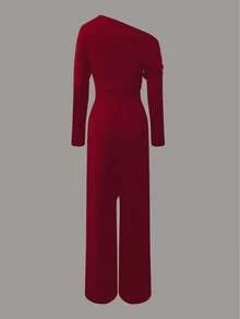 INAWLY Bộ đồ liền thân đơn giản, thời trang, dài tay, màu trơn dành cho nữ mặc hàng ngày - Màu Đỏ Sâu - Xem 2