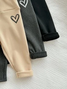 女宝宝可爱休闲百搭针织字母图案松紧腰保暖内衬厚裤子，适合秋冬季 - 彩色 - 查看 3