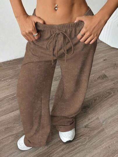Flirla Women's Tie Waist Wide Leg Loose Casual Sweatpants