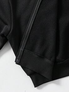 SHEIN ChillGRL 2pcs/Set Teen GirlZip-Up Hoodie Sweatshirt And Casual Loose Fit Sweatpants Set - Black - View 8