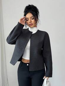 Elenzga 短款大衣，优雅女士外套，秋冬款 - 灰色 - 查看 1