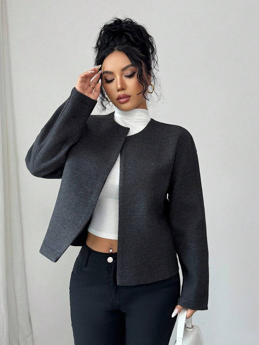 Elenzga 短款大衣，优雅女士外套，秋冬款 - 灰色 - 查看 1