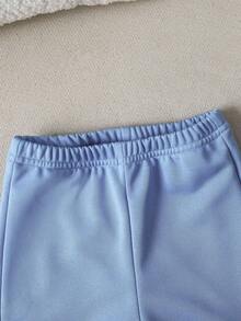 SHEIN Playful Pals 2 件套男婴幼儿 Polo 领休闲针织拉链上衣和配套松紧腰裤套装，蓝色，适合春、秋、冬，6 个月至 3 岁 - 藍色 - 查看 8