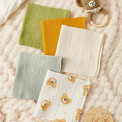 Cozy Pixies 婴儿五件套礼盒，彩色绉布，小方巾，拍嗝巾，可水洗，舒适柔软，新生儿礼盒，适合男孩和女孩的礼物