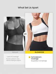 GLOWMODE FeatherFit™ Flow Down 柔软吸汗弹力全覆盖可拆卸罩杯甜心领口双色运动文胸瑜伽普拉提工作室日常休闲装 - 黑與白 - 查看 2