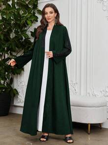 Al Najma 2025 Spring/Summer New Solid Color Long Sleeve Loose Rhinestone Abaya For Women - Dark Green - View 5