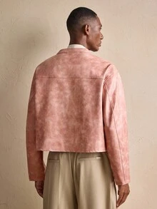 AKNOTIC Modische Herren Pendler Jacke aus rosa Kunstleder, Herbst/Winter, Weihnachten