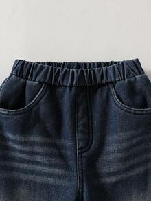 SHEIN 秋冬款年轻男孩休闲日常通勤百搭松紧腰保暖内衬牛仔裤