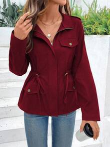 EMERY ROSE Casual Solid Color Raglan Zip-Up Waist Jacket, Autumn