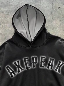 AXEPEAK 男士休闲十字印花连帽卫衣，秋冬 - 黑色 - 查看 3