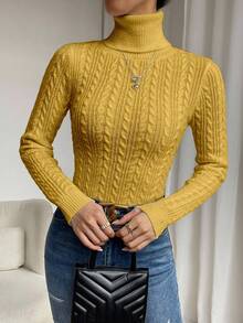EMERY ROSE 秋冬休闲纯色高领毛衣 - 黃色 - 查看 6