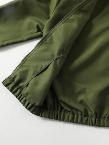 SHEIN Áo khoác hoodie dài tay có khóa kéo màu trơn thường ngày cho bé trai tuổi teen, mùa thu - xanh quân đội - Xem 6